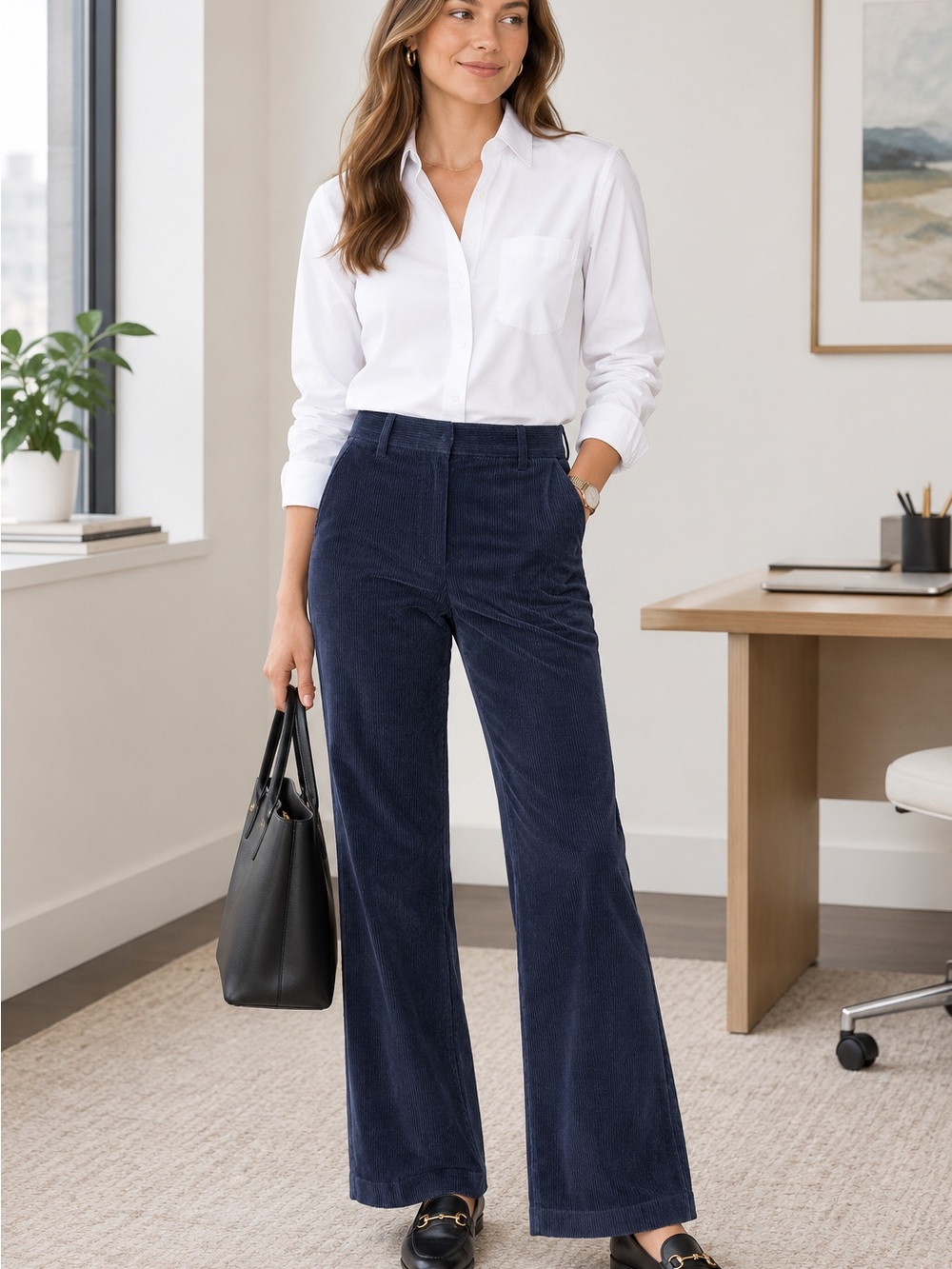 J.Crew Navy Corduroy Pants Women’s Size 6 Straight Leg Cotton Stretch Preppy